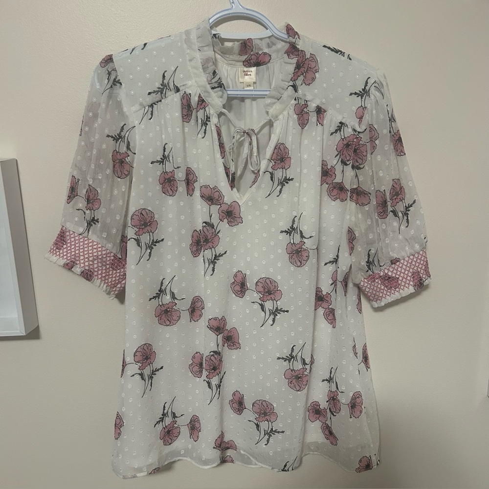 Floral Swiss Dot Blouse 🌸 Boho Sheer Top Large